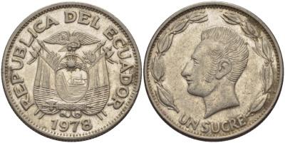 ЭКВАДОР 1 СУКРЕ 1978 АНТОНИО ХОСЕ де СУКРЕ KM 78b сталь плакированная никелем 31-353