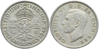 Великобритания 2 шиллинга (флорин) 1948 Георг VI (1936-1952) KM 865, Spink 4102 медно-никель 4394-1035