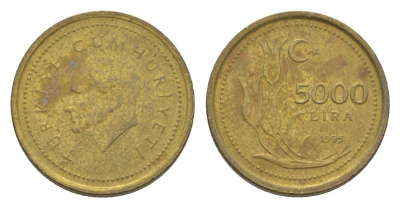 Турция 5000 лир 1995 Кемаль Ататюрк KM 1029.1 латунь 4647-644