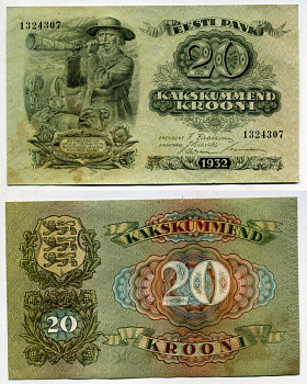 Эстония 20 крон 1932 пастух Pick 64 a бумага 7375-27-2-2