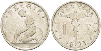 Бельгия 1 франк 1923 Belgie, Альберт I (1909-1934) KM 90 никель 4546-221