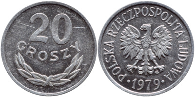 ПОЛЬША 20 ГРОШЕЙ 1979 MW KM A47 алюминий 26-834