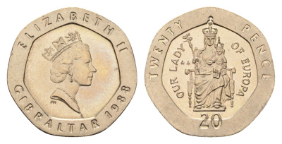 Гибралтар 20 пенсов 1988 KM 16 медно-никель UNC 4668-525