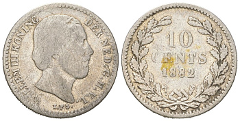 Нидерланды 10 центов 1882 Виллем III (1849-1890) KM 80 серебро 4152-925