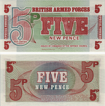 АНГЛИЯ 5 ПЕНСОВ 1972 ШЕСТАЯ СЕРИЯ, ДЛЯ ВООРУЖЕННЫХ СИЛ Pick M44 бумага UNC (ПРЕСС) 8605-27-2-2