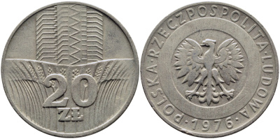Польша 20 злотых 1976 MW KM 67 медно-никель 51-1511
