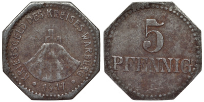 Германия, округ Варбург 5 пфеннигов 1917 Северный Рейн-Вестфалия, нотгельд железо 4119-1112