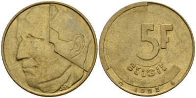 Бельгия 5 франков 1992 Belgie, Бодуэн I (1951-1993) KM 164 алюминиевая бронза 4601-321
