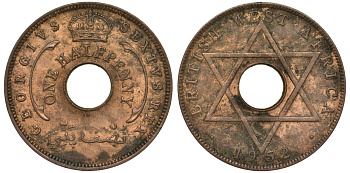 Британская Западная Африка 1/2 пенни 1952 H, Георг VI KM 27a бронза 25-1357