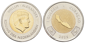 Кюрасао 1 гульден 2025 король Виллем-Александр (2013- ) KM NEW биметалл  UNC  M74-14