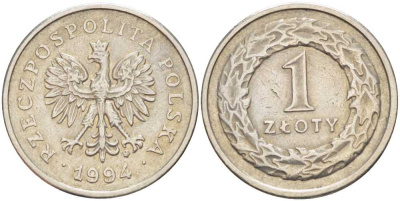 Польша 1 злотый 1994 MW KM 282 медно-никель 51-1633
