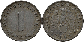 Германия 1 рейхспфенниг 1944 B KM 97, J. 369 цинк 4173-831