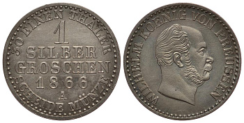 ПРУССИЯ 1 ГРОШ 1866 A KM 485 серебро 1522-922