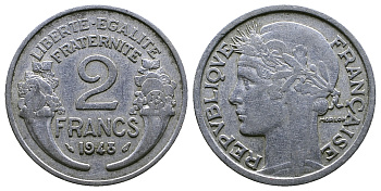 Франция 2 франка 1948 KM 886a.1 алюминий 261-723