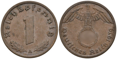Германия 1 рейхспфенниг 1939 A KM 89, J. 361 бронза 4147-1148