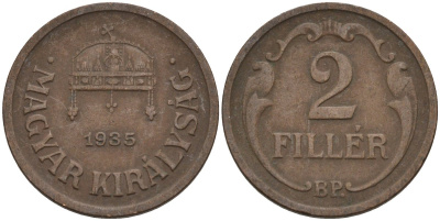 Венгрия 2 филлера 1935 BP KM 506 бронза 4115-1142