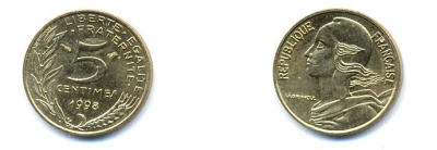 ФРАНЦИЯ 5 САНТИМОВ 1998 ТИП MARIANNE KM 933 медь алюминий никель 4379-942