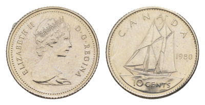 Канада 10 центов 1980 Елизавета II (1952-2022), парусник KM 77 никель PROOF-LIKE (BU) 4630-1016