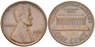 США 1 цент 1960 D, Авраам Линкольн KM 201 медь цинк 4613-817