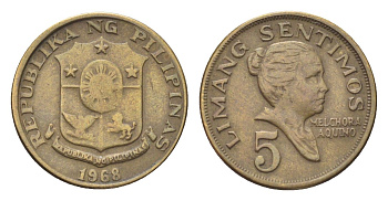 Филиппины 5 сентимо 1968 KM 197 латунь 4705-747