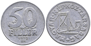 Венгрия 50 филлеров 1973 BP мост Елизаветы в Будапеште KM 574 алюминий 54-2224