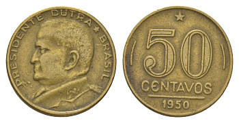 Бразилия 50 сентаво 1950 Эурику Дутра KM 563 алюминиевая бронза 4625-915