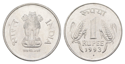 Индия 1 рупия 1993 монетный двор Ромб KM 92.1 нержавеющая сталь UNC 4650-1057