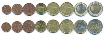 ФРГ евронабор из 8 монет 2002-2003 (1, 2, 5, 10, 20, 50 ЕВРОЦЕНТОВ, 1, 2 ЕВРО) KM 207, 208, 209, 210, 211, 212, 213, 214 N5-17