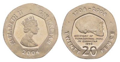 Гибралтар 20 пенсов 2004 300 лет захвату Гибралтара KM 1048 медно-никель UNC 4660-115