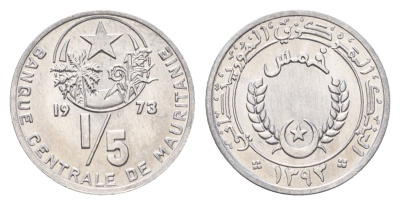 Мавритания 1/5 угии 1973 год-тип KM 1 алюминий UNC 4669-449