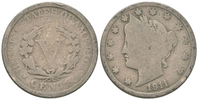 США 5 центов 1911 голова свободы KM 112 медно-никель 3336-335