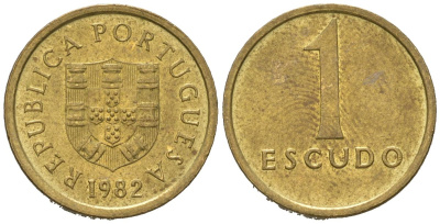 Португалия 1 эскудо 1982 KM 614 никель латунь aUNC 4618-836