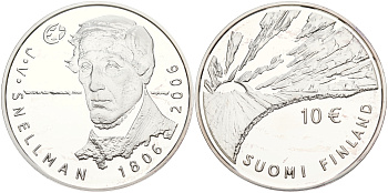 Финляндия 10 евро 2006 200 лет со дня рождения Йохана Снелльмана, философ KM 124 серебро PROOF 11-183-13