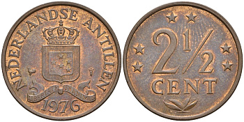 Нидерландские Антилы 2 1/2 цента 1976 Юлиана (1948-1980) KM 9 бронза 4606-256