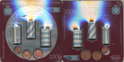 Сан-Марино официальный дилерский набор 2006 21 комплект, 1, 2, 5 евроцентов, в запайке UNC 1-4-2-24