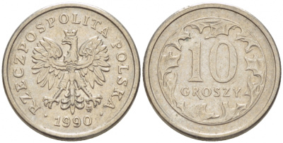 ПОЛЬША 10 ГРОШЕЙ 1990 MW KM 279 медно-никель 214-763