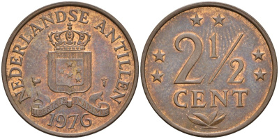 Нидерландские Антилы 2 1/2 цента 1976 Юлиана (1948-1980) KM 9 бронза 4606-256
