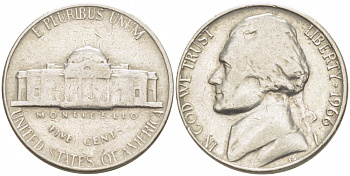 США 5 центов 1966 Джефферсон KM A192 медно-никель 3457-1224
