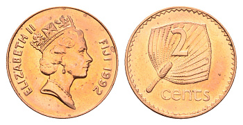 Фиджи 2 цента 1992 KM 50a цинк плакированный медью UNC 4668-563