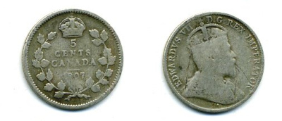 Канада 5 центов 1907 Эдуард VII (1901-1910) KM 13 серебро 46-2457