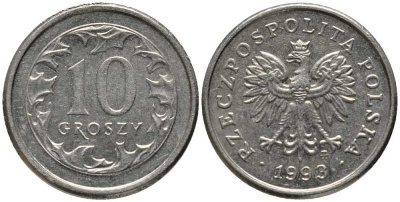 ПОЛЬША 10 ГРОШЕЙ 1993 MW KM 279 медно-никель 201-439