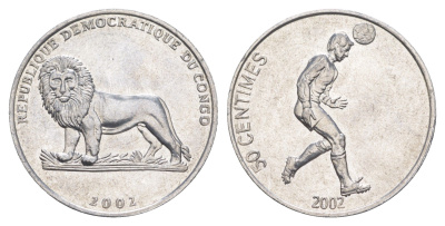 ДР Конго 50 сантимов 2002 Футболист KM 75 алюминий 4652-1132