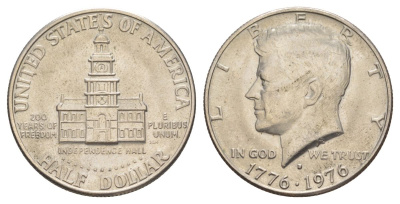 США 1/2 доллара (50 центов) 1976 D, 200 лет независимости, Джон Кеннеди KM 205 медь плакированная медно-никелем aUNC 4545-1215