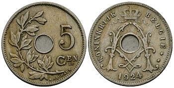 Бельгия 5 сантимов 1924 Belgie KM 67 медно-никель 4173-257