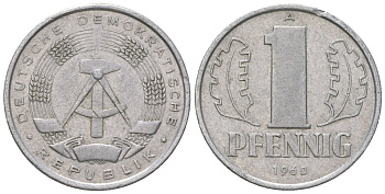 ГДР 1 пфенниг 1960 A KM 8.1 алюминий 4549-1269
