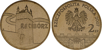 Польша 2 злотых 2007 MW, серия польские города, Рацибуж (Raciborz) KM 619 нордик UNC 4676-437