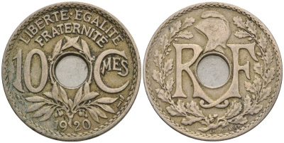 Франция 10 сантимов 1920 KM 866a, Le Franc 138.3 медно-никель 4143-847