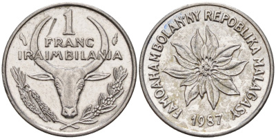 Мадагаскар 1 франк 1987 KM 8 сталь 4174-957