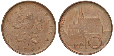 Чехия 10 крон 1994 KM 4 сталь плакированная медью 51-3452