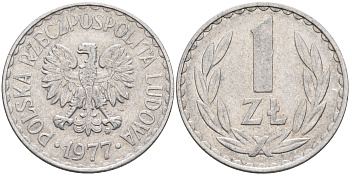 ПОЛЬША 1 ЗЛОТЫЙ 1977 MW KM 49.1 алюминий 4592-316